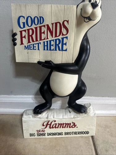 Hamm's Beer Big Bear Drinking Brotherhood Vintage Statue Display Sign 16”