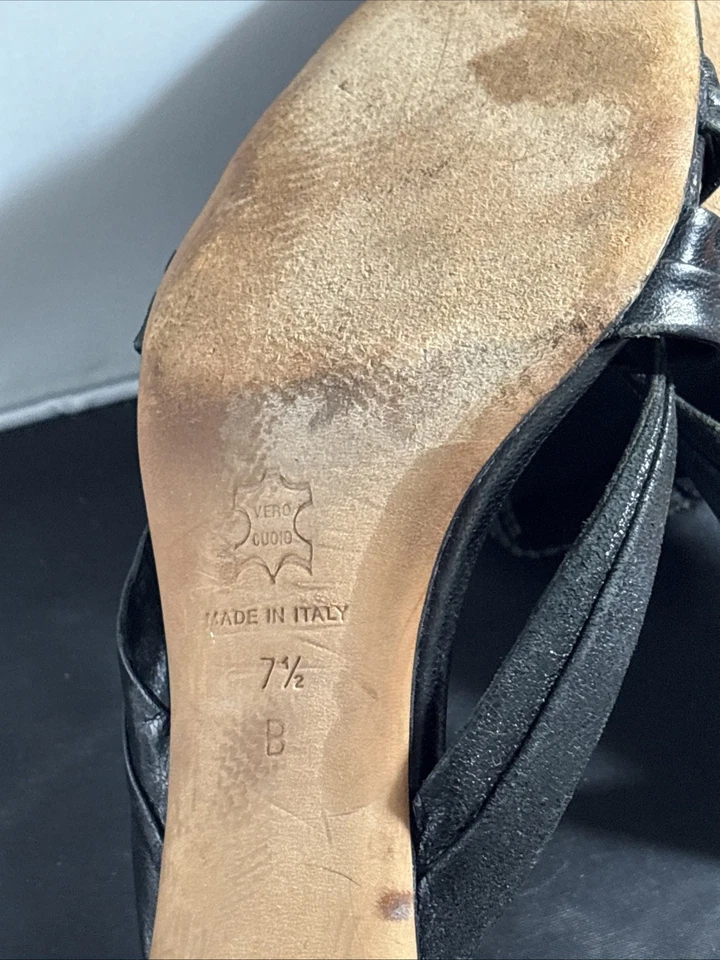 Isaacn Mizrahi Negro Gatito Tacones Sin Cordones Trenza Correa Brillo Talla 7.5 B Foto 4 de 4