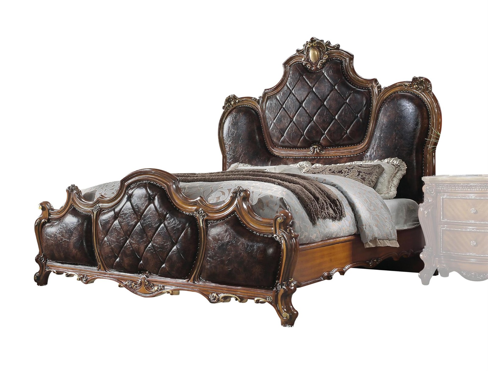 ACME Picardy Queen Panel Bed in PU & Cherry Oak