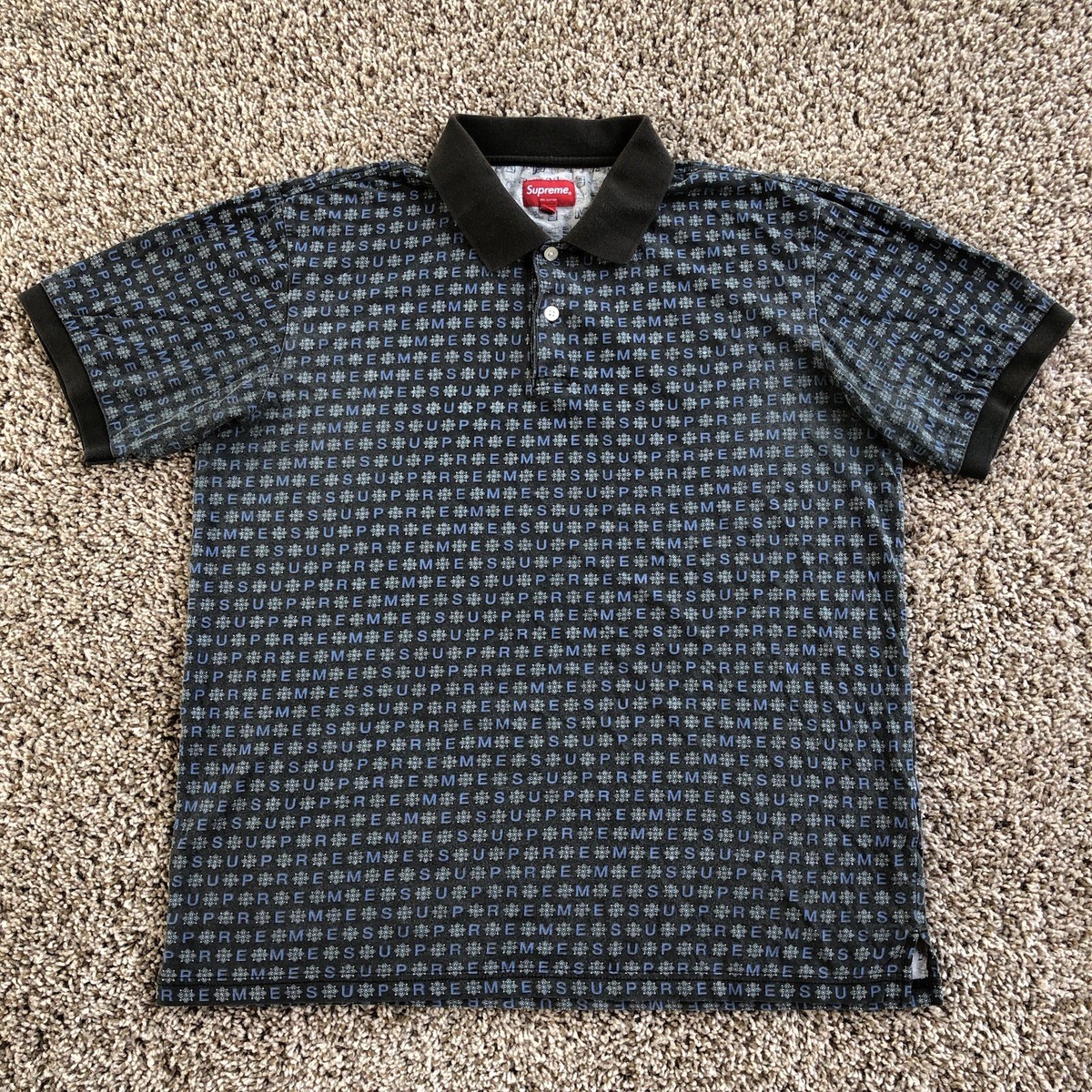 トップス supreme foulard polo black blue M Supreme Foulard Polo Shirt SS19 Mens Size M Monogram Print