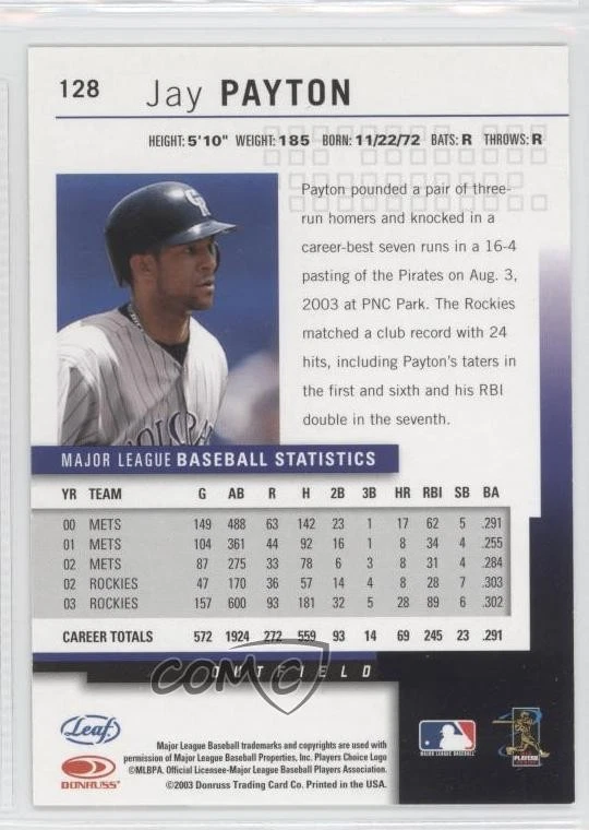 2004 Leaf Jay Payton #128 - Image 2 of 2