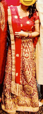 Stunning Red with Gold Embroidered Lengha Choli with net Dupatta for Women M