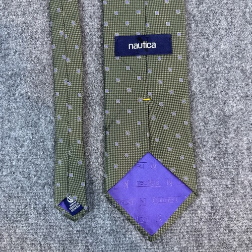 Cravate homme NAUTICA 100% SOIE Costa Rica carreaux géométriques vert/gris classique - Photo 3/4