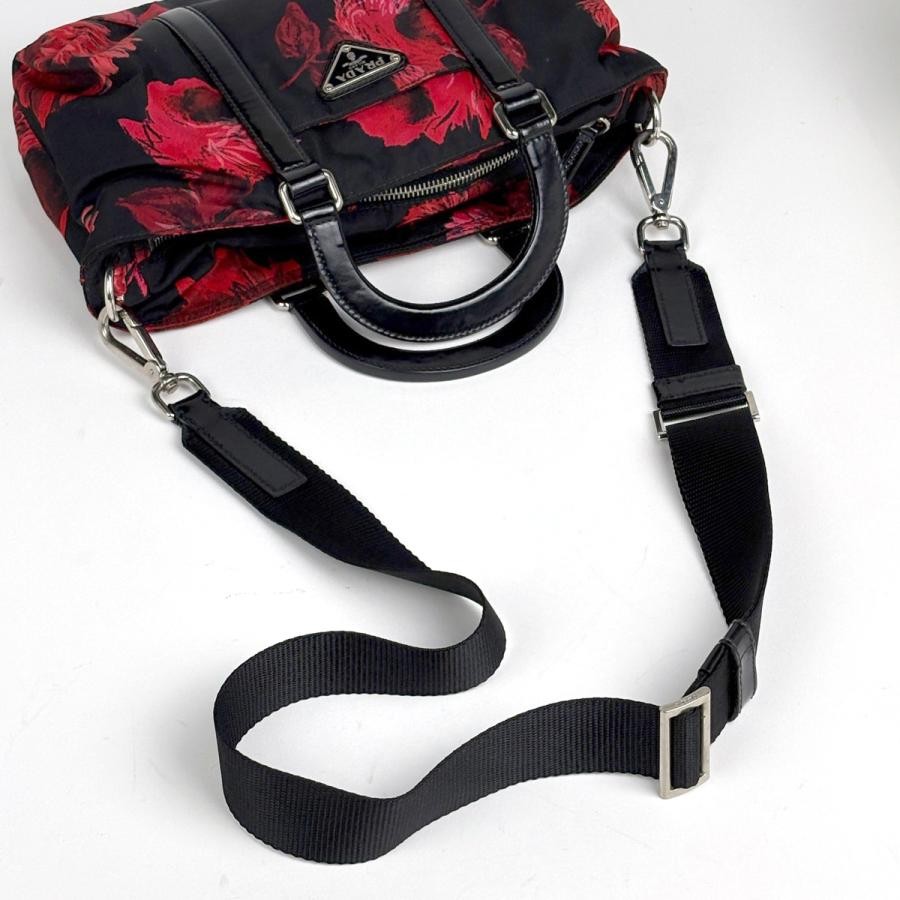 PRADA 2-Way Shoulder Bag BN1052 Nylon Black Red with Shoulder Strap #BS1846 thumbnail 8