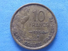 1222) France 10 Francs 1954,B Brass Issue Scarce Date & Mint 3 Pieces £5.00
