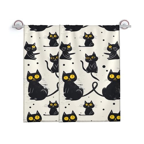 Handtücher 2er Set süße schwarze Katzenmotiv Handtücher für Badezimmer Farbe53 - Bild 2 von 7