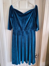 Grace Karin turqouise velvet cocktail dress vintage style chic retro L  pretty