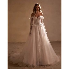Luxury Detachable Train Sleeve Wedding Dress Sequined Beads Lace Bridal Gown hot