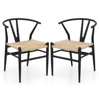 Wishbone Dining Chair Set of 2 with Y-Shaped Backrest and Woven Twine Seat 2017