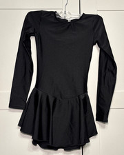 Girls Mondor Size 10-12 Solid Black Skate Ice Figure Skating Dress no rhinestone