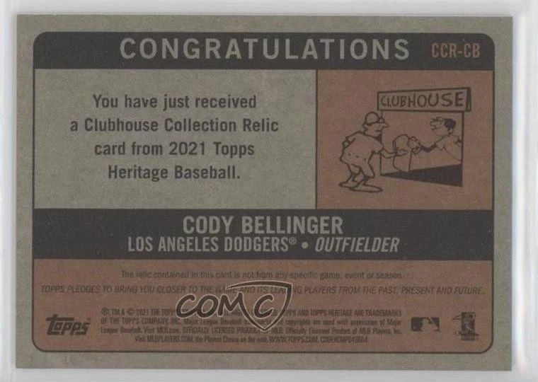 2021 Topps Heritage Clubhouse Collection Relics Cody Bellinger #CCR-CB - Image 2 of 2