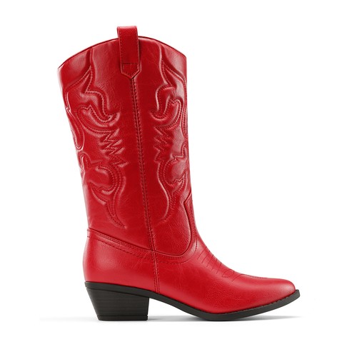 Damen Cowboystiefel Schlupf Cowgirl Stiefel Halbhohe Reitstiefel Westernstiefel - Bild 30 von 45