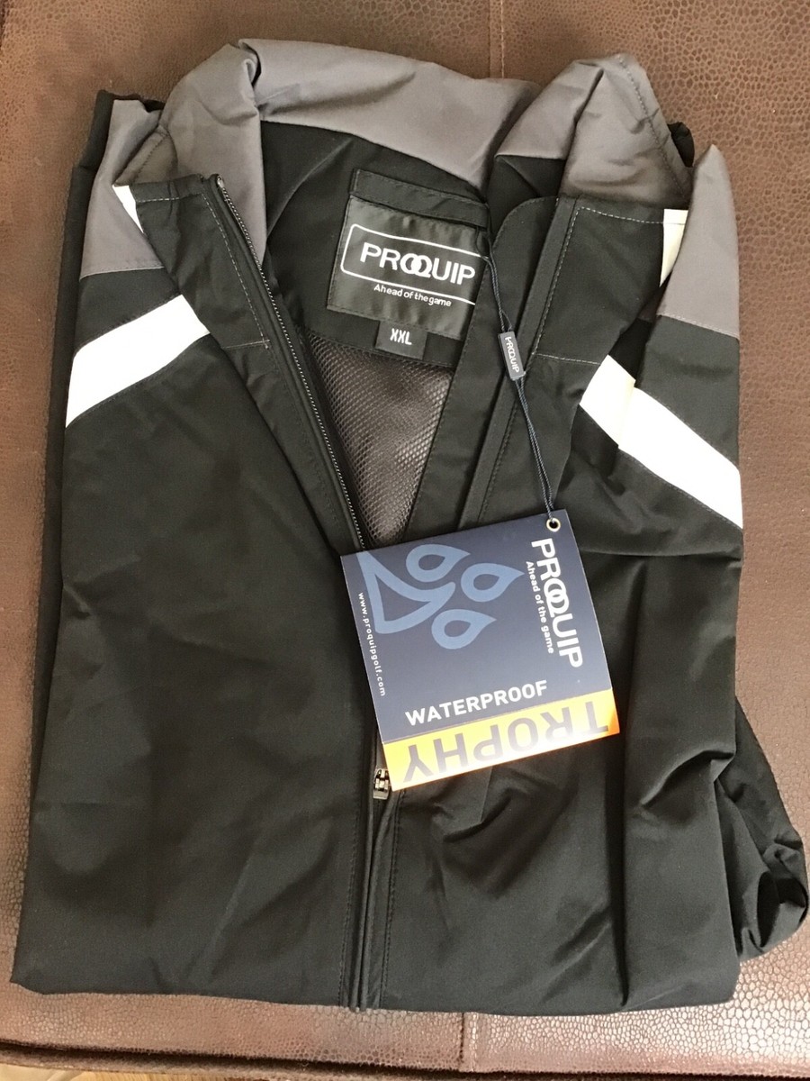 Proquip Golf Mens Trophy Waterproof Jacket Black Grey White New S
