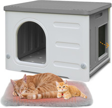 Waterproof Cat House for Outdoor Cats, Plastic Feral Cat House with Escape Door