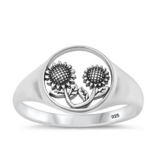 925 Sterling Silver Sunflowers Ring Nature Fashion Band 12mm Size 5-10
