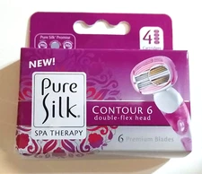 Pure Silk Contour 6 Razor Blade Cartridge Refill Pack, 4 Count