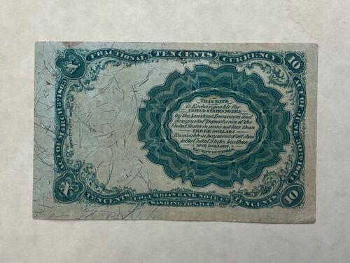 ~ FR 1266 TEN 10 CENTS FIFTH / 5TH ISSUE FRACTIONAL CURRENCY NOTE - MEREDITH - Picture 2 of 2