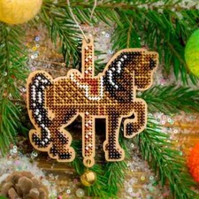DIY Bead Embroidery Kit on Wood Christmas Horse Beadwork Beaded Craft Set