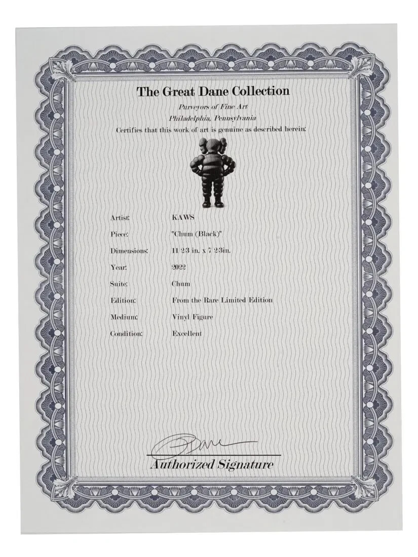 LIMITED EDITION KAWS CHUM BLACK VINYL FIGURE IOB, Michelin Man