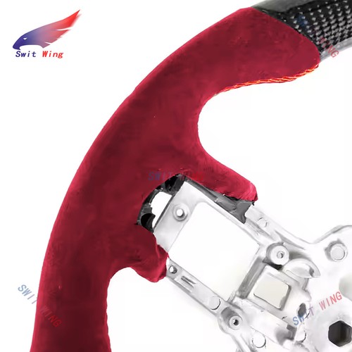 Carbon Fiber Sport Steering Wheel For BMW E90 E91 E92 E93 M3 Red Alcantara - Picture 4 of 8