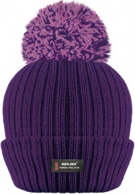 Men's Ladies Plum Thermal Fleece Lined Knitted Pom Pom Bobble Hat