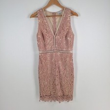 Tobi womens dress size M pencil pink floral lace sleeveless Vneck zip 036998