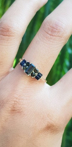 0.94CT Natural Green Black Blue Tourmaline Solid 9K Yellow Gold Ring Size 7 - Picture 7 of 9