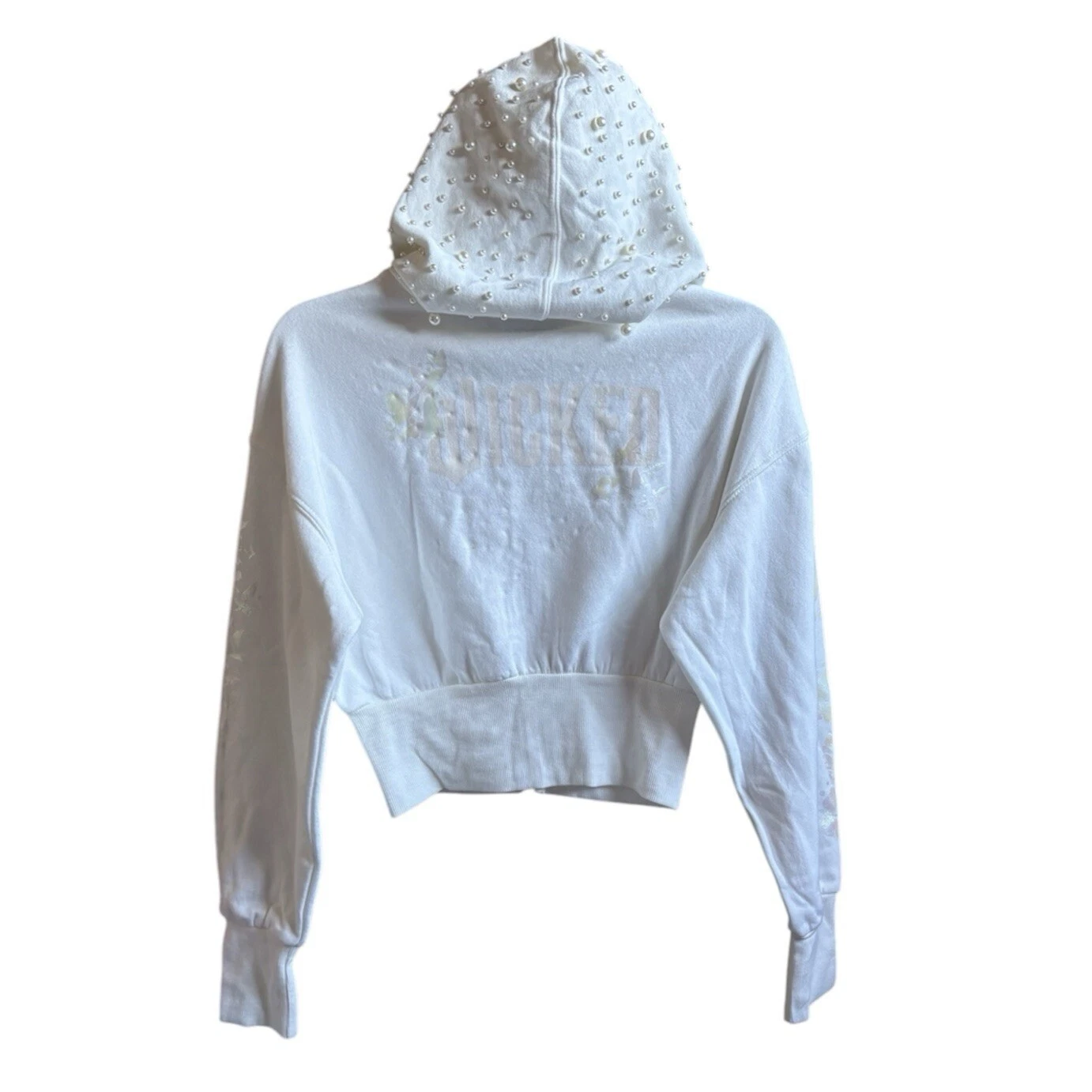 OFF WHITE Felpa donna con cappuccio ritagliata grafica Wicked nuova taglia XS panna