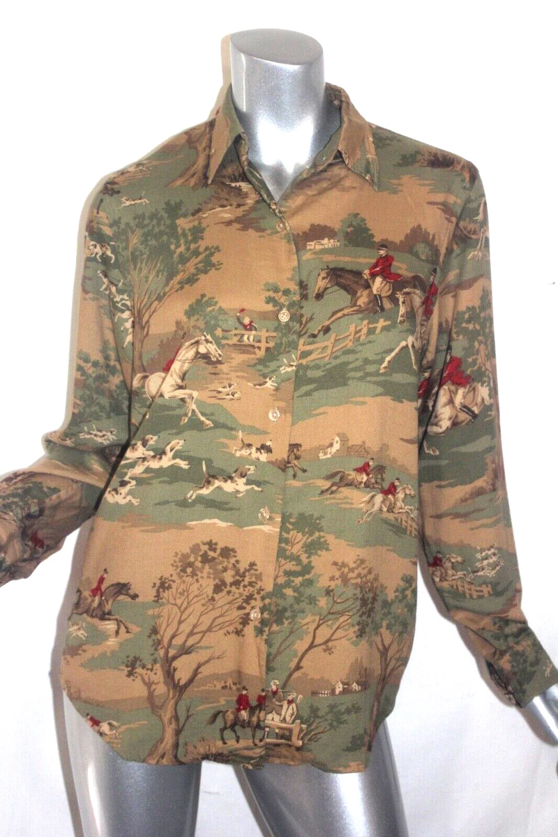 Womans Vintage RALPH LAUREN Fox Hunt Button Down Horse Shirt Size