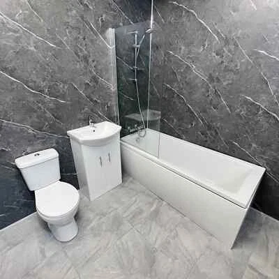 Sadie 1700mm Showerbath Suite Inc Curved Screen, Shower, Vanity, Toilet & Taps