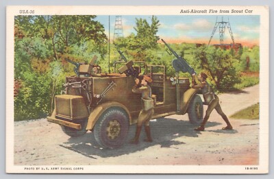 Anti-Aircraft Fire From Scout Car Postcard A5262