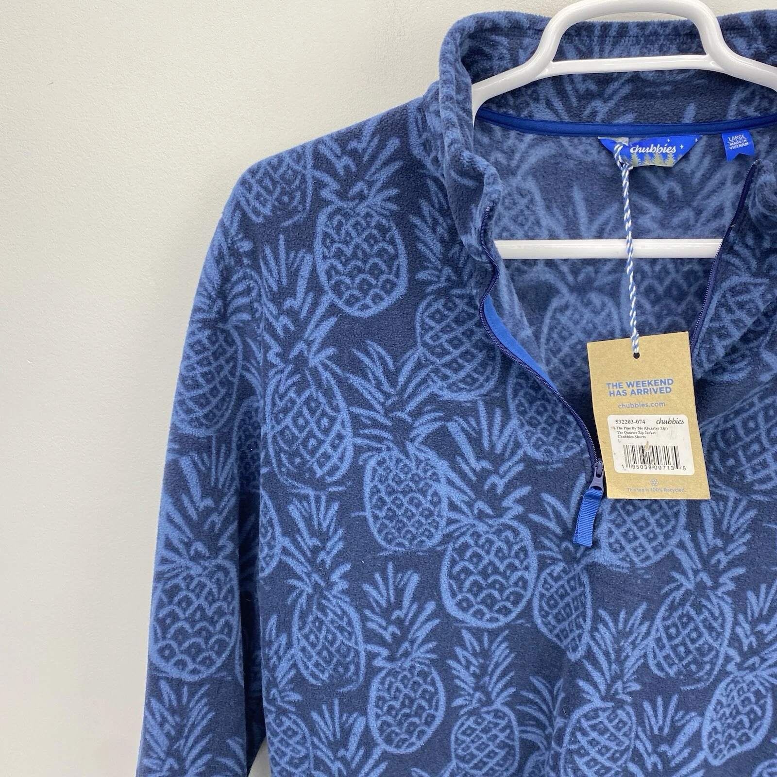 Chubbies jacket Men Large pine by me 1/4 zip fleece pineapples Sweater Blue - product detail image 10