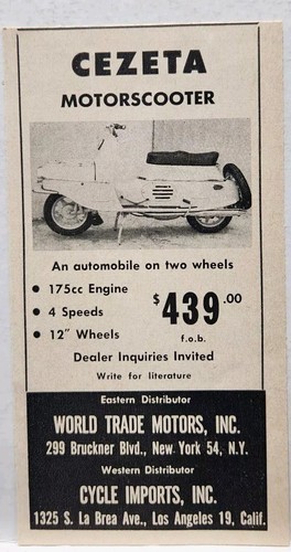 1959 Cezeta Motor Scooter Motorscooter 175cc Original Print Ad MCM 1950s