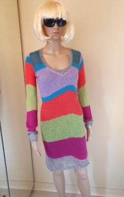 Louise Della Wunderschönes sehr buntes Vintage Kleid aus Angora Wolle + Nachthemd S