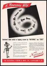 1946 National Screw Cleveland Ohio NAT Robot Man Steel Tapping Screws Print Ad