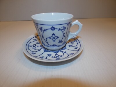 Vintage Jager Eisenberg GDR East Germany Cup and Saucer, Blue Flower/Line Design