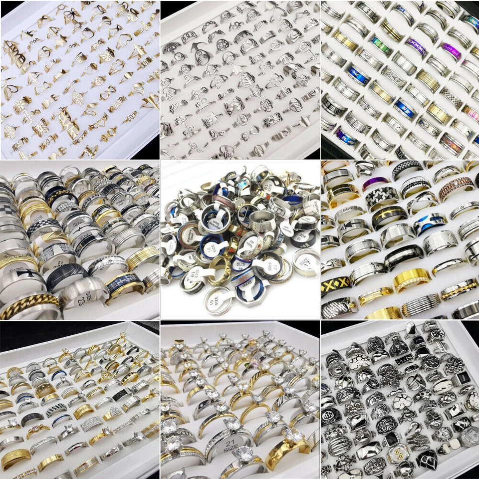 Wholesale 1-100pcs Bulk Lot Mixed Stainless Steel Rings Men's Women's Band Ring - Image 2 of 4