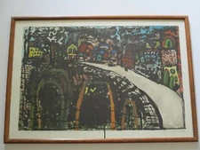 HAND COLORED ETCHING PAINTING REGIONALISM MODERNISM ABSTRACT EXPRESSIONISM CITY