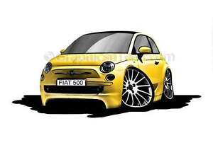 Fiat 500 Yellow Caricature Car Cartoon Print Ebay