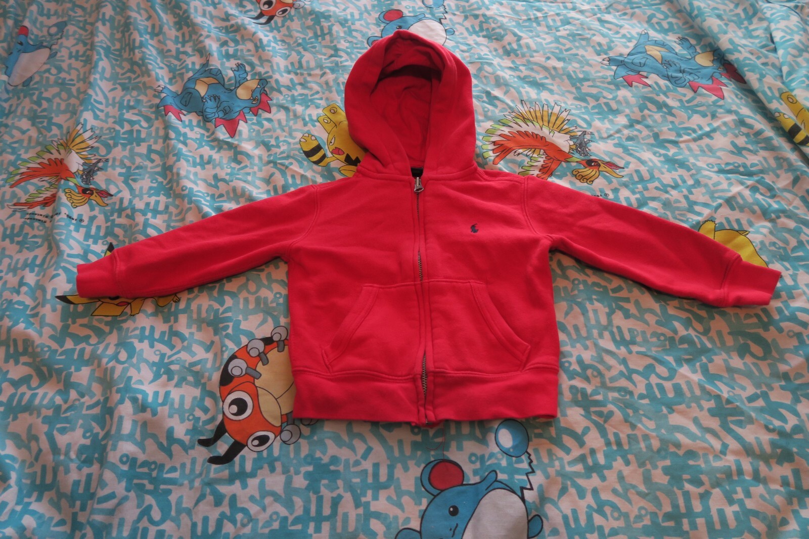 Felpa con cappuccio rosso polo Ralph Lauren cerniera pony cotone 2T bambino