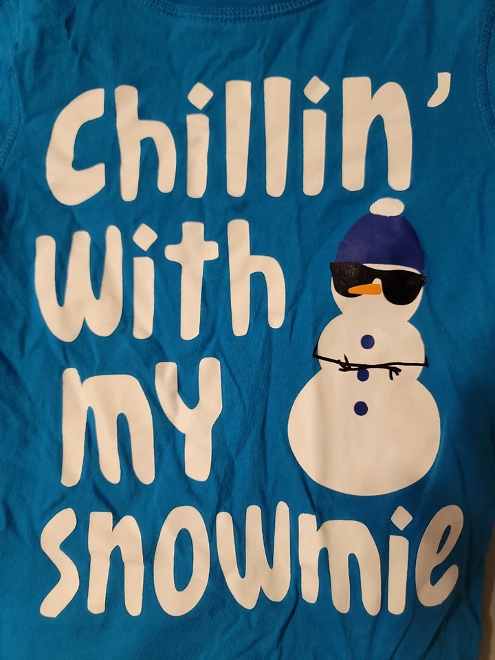 Camiseta Okie Dokie Azul Manga Larga Gráfica Niños Talla S 4 Muñeco de Nieve 100% Algodón  Foto 2 de 4