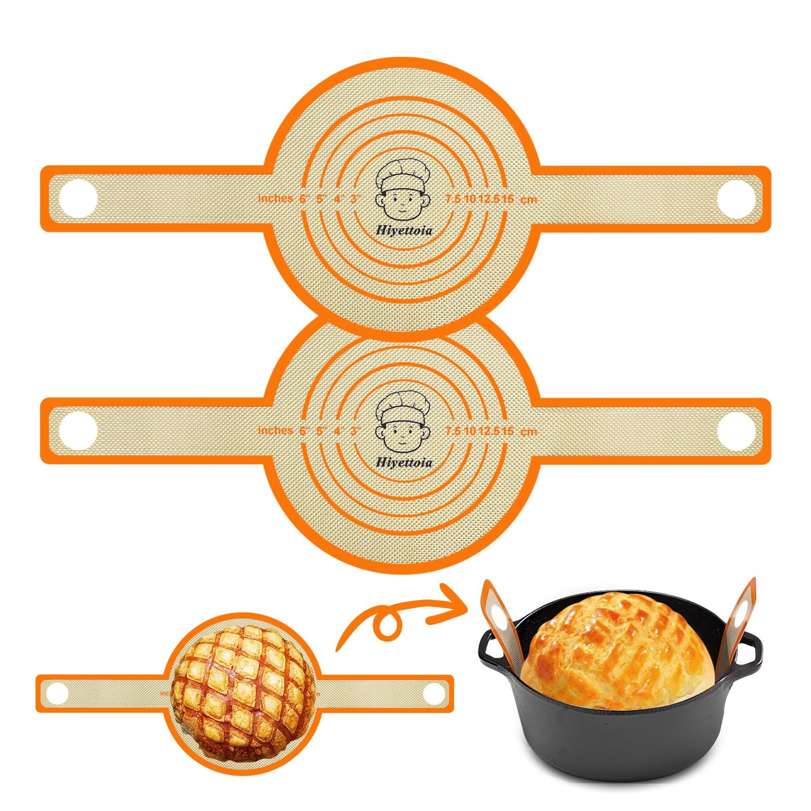 2Pcs Silicone Bread Sling, Easy Clean Non Stick Round and Round, Orange