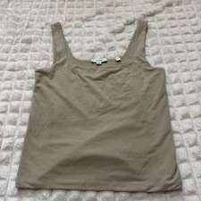 VINCE Women’s Medium Tank Cami Top Beige Square Neck Pima Cotton Stretch