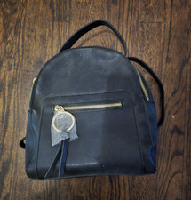 Women  s Black Mini Backpack Purse Gold Zip Top Handle, Adjustable Strap Charm
