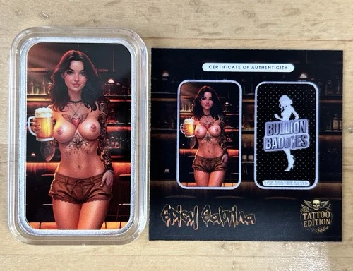 Bullion Baddies Spicy Sabrina Tattoo Edition Colorized Naughty 1oz Silver Bar