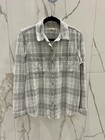 Faherty Legend Sweater Button Up Shirt White Plaid Winter Clouds Top Size M EUC