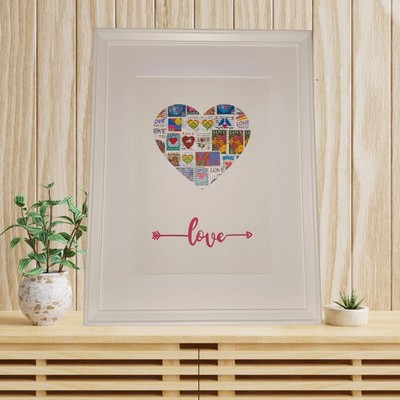 40x30cm modernes Gemälde ''LOVE'' Herz auf echten Briefmarken USA Thema Liebe