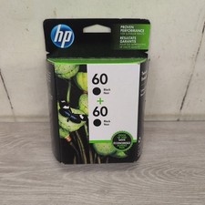 HP 60 Black Ink 2 Pack Genuine Original New Sealed Inkjet Expired 3/2019