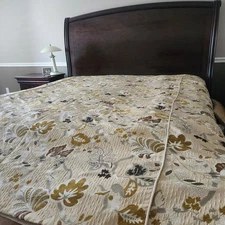 EASTERN ACCENTS King Duvet Cover Beige Embroidered Botanical Tapestry Piping 