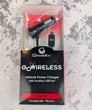 Qmadix Vehicle Power Charger mini USB with Auxiliary USB Port NEW